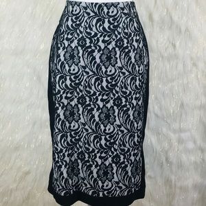 Black Front and Back Lace Pencil Skirt